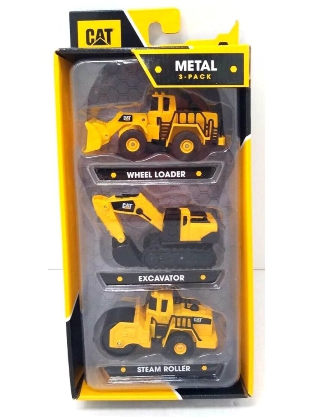 CAT Metal 3-Pack Toy Set With Wheel Loader Excavator & Steam Roller For Ages 3+